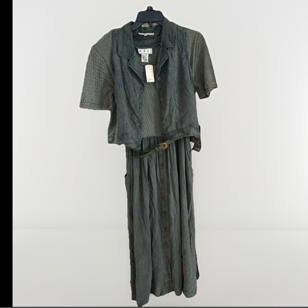 Vintage Foleys Dress Vest Belted Green Size 8 NWT Short Sleeve Button Front